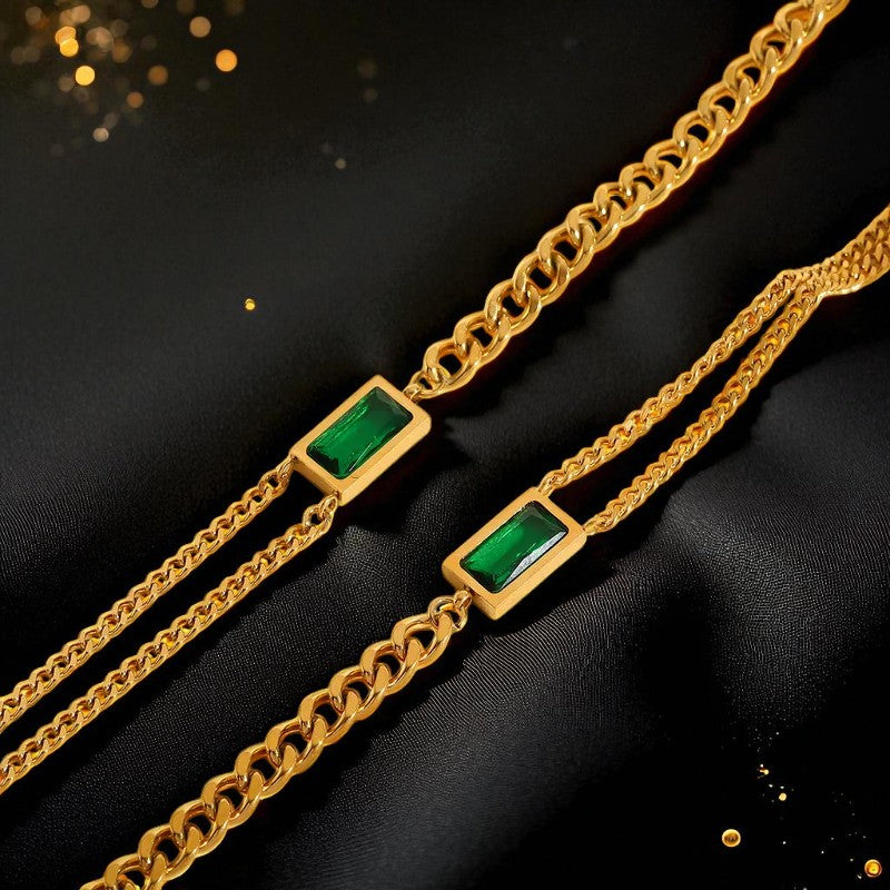 Conjunto - Collar/Aretes/Pulsera Trinidad Esmeralda Dorado / Emerald Trinity