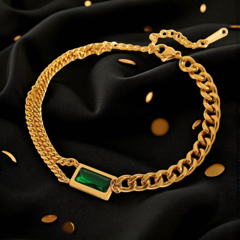 Conjunto - Collar/Aretes/Pulsera Trinidad Esmeralda Dorado / Emerald Trinity