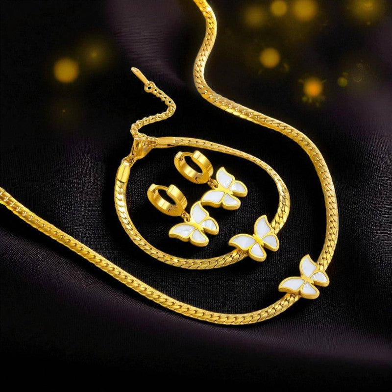 Conjunto - Collar/Aretes/Pulsera Vuelo de Mariposas Libres Dorado / Flight of Free Butterflies