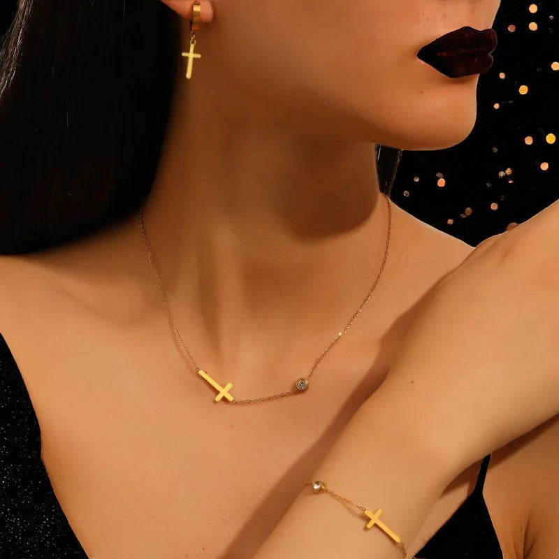 Conjunto - Collar/Aretes/Pulsera Salvacion Gracia Dorada / Salvation Grace