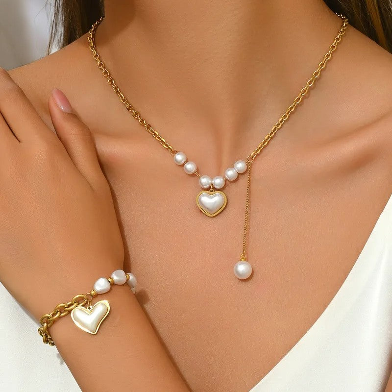 Conjunto Collar - Pulsera Amor y Perlas / Love and Pearls