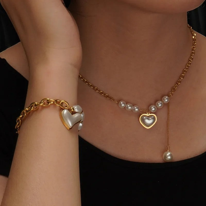 Conjunto Collar - Pulsera Amor y Perlas / Love and Pearls
