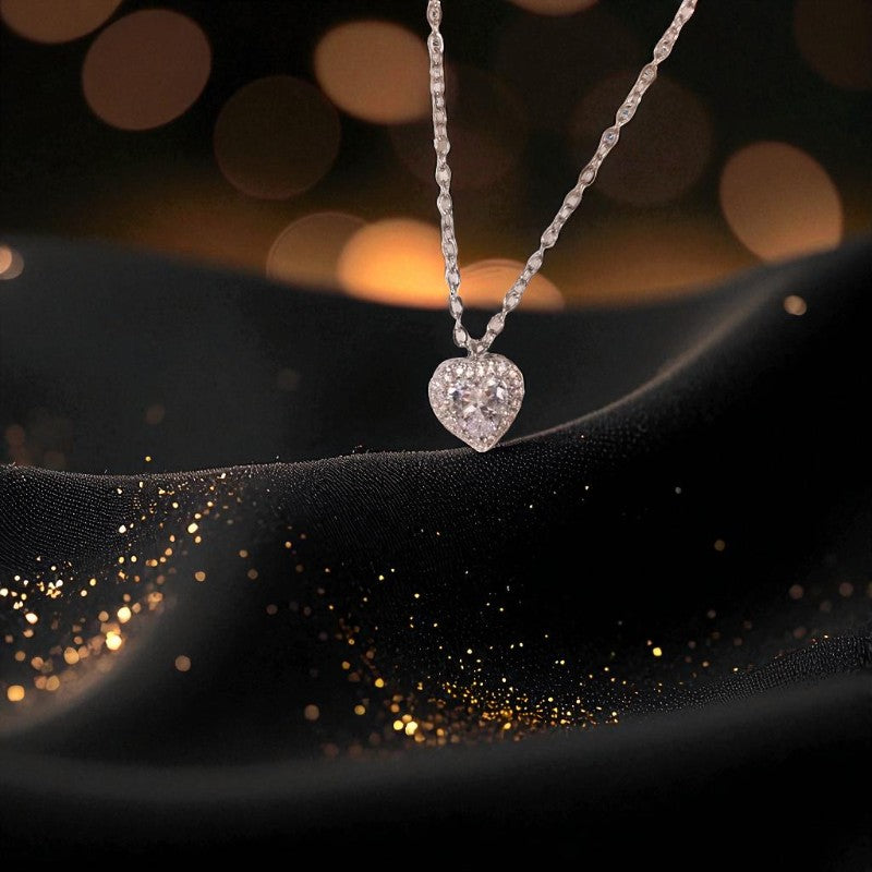 Conjunto - Collar/Aretes/Anillo Hermoso Momento de Corazon Plateado / Beautiful Moment of Heart