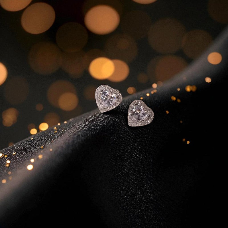 Conjunto - Collar/Aretes/Anillo Hermoso Momento de Corazon Plateado / Beautiful Moment of Heart