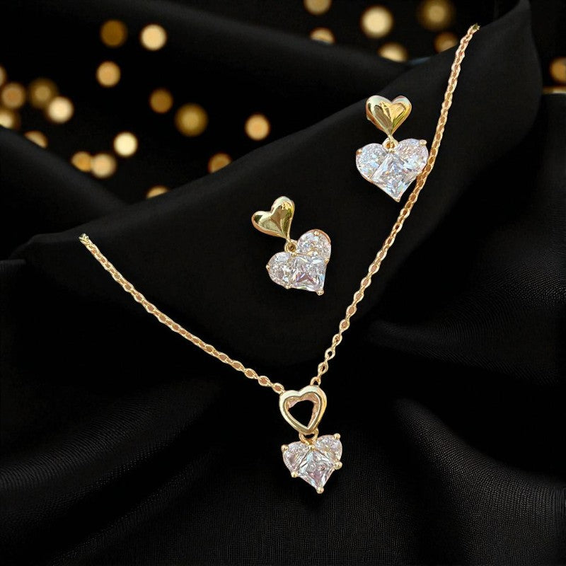 Conjunto - Collar/Aretes Corazón y Corazón Brillante / Shine