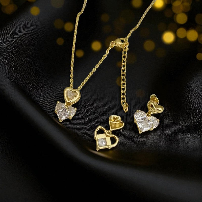 Conjunto - Collar/Aretes Corazón y Corazón Brillante / Shine