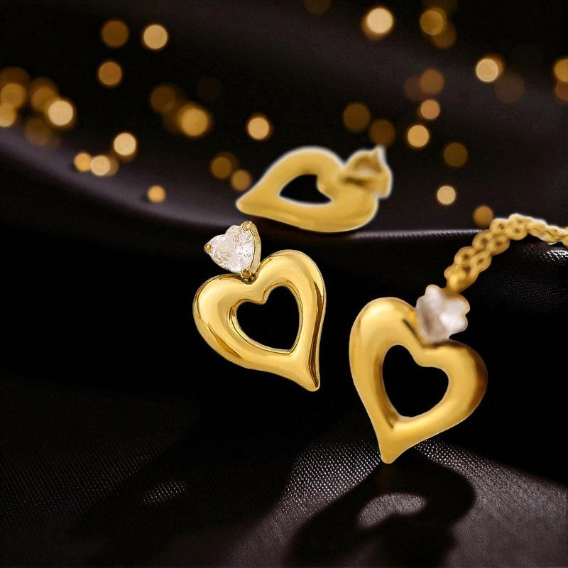 Conjunto - Collar/Aretes Brillo Sobre Corazon Dorado / Glitter on Gold Heart