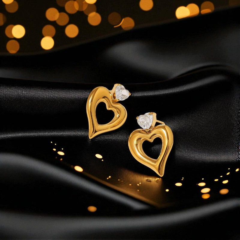 Conjunto - Collar/Aretes Brillo Sobre Corazon Dorado / Glitter on Gold Heart