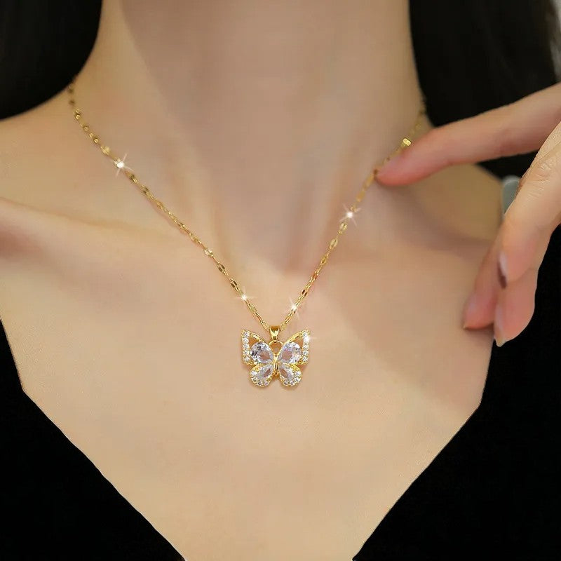 Conjunto - Collar/Aretes Brillo de Mariposas / Butterfly Glitter