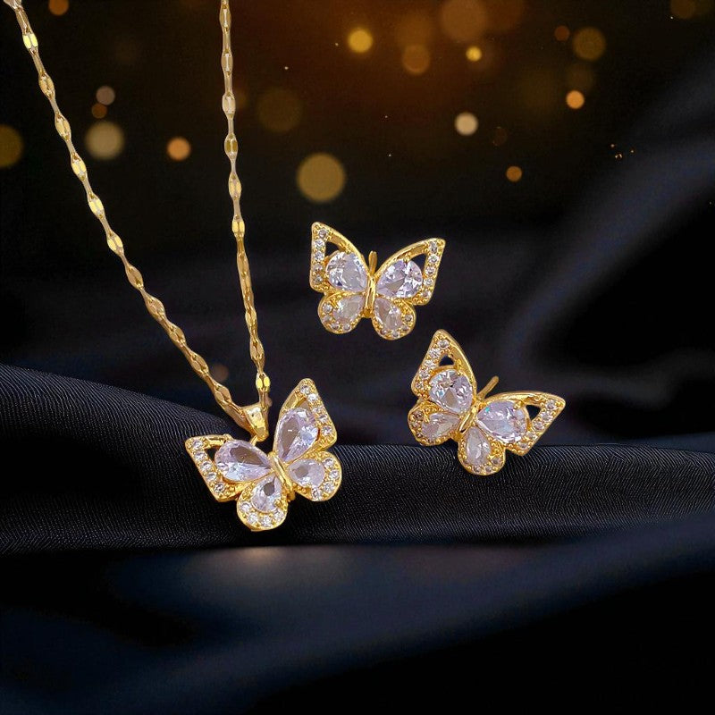 Conjunto - Collar/Aretes Brillo de Mariposas / Butterfly Glitter