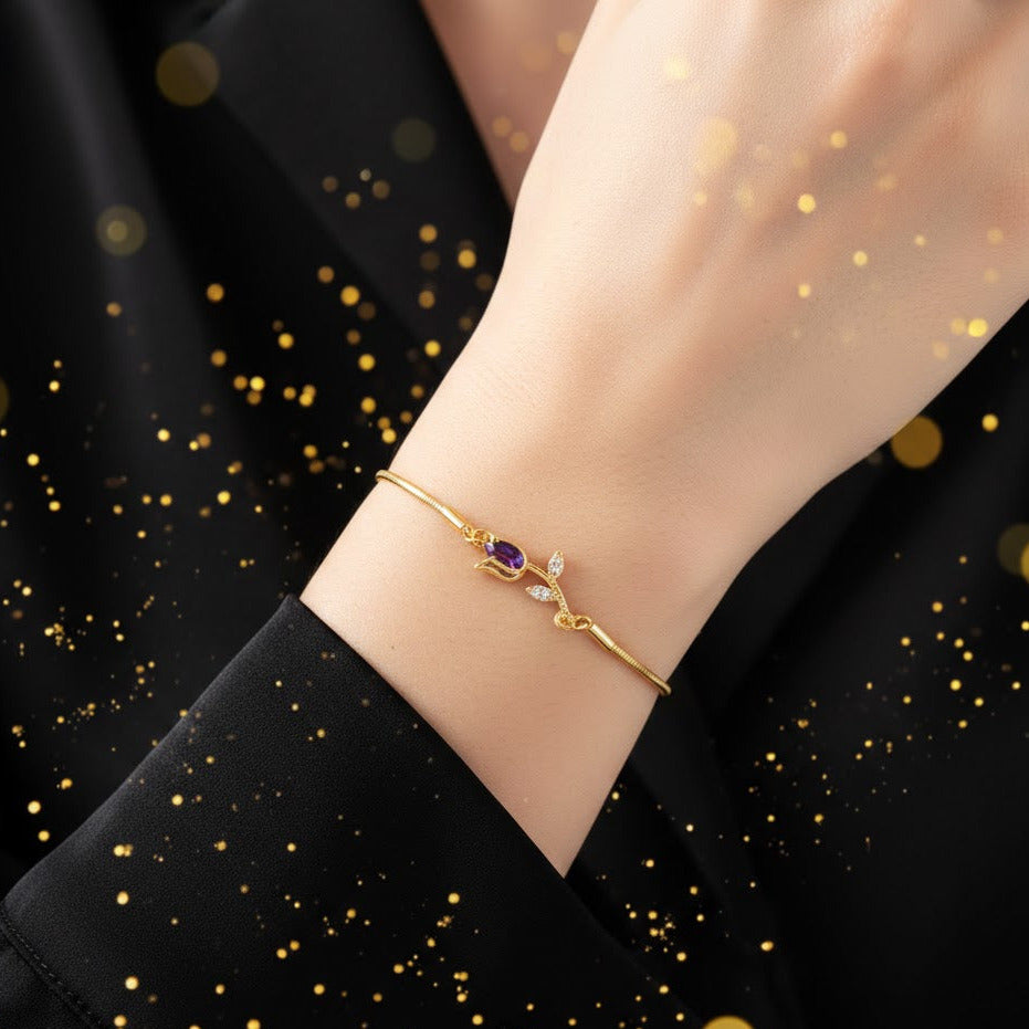 Pulsera Dorada "Tulipan Always Purpura"