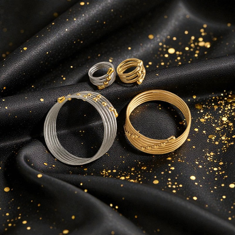 Set de Anillo y Brazalete Dorado "Siete Vueltas"