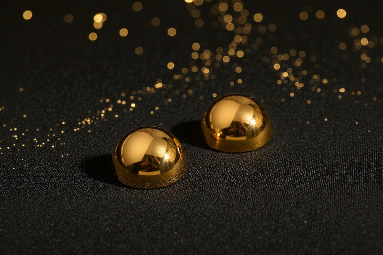 Aretes Media Esfera "Luna Mirror" en Dorado 22 mm