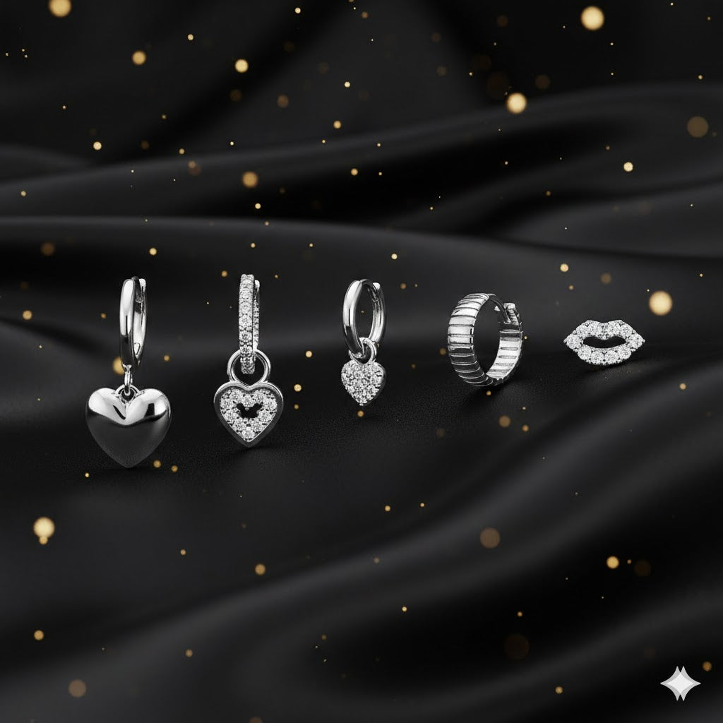 Aretes Set "Divine Love" en Plateado con Circonias