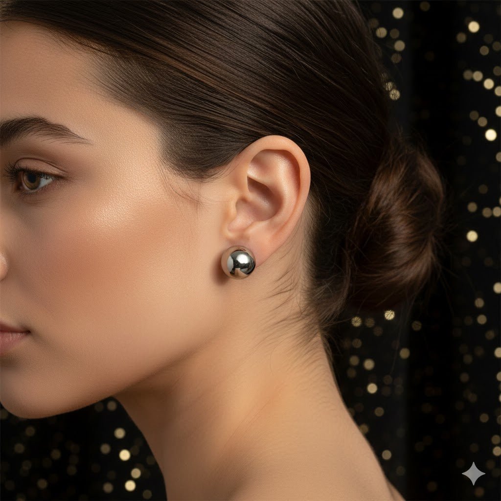 Aretes Media Esfera "Luna Mirror" en Acero Inoxidable