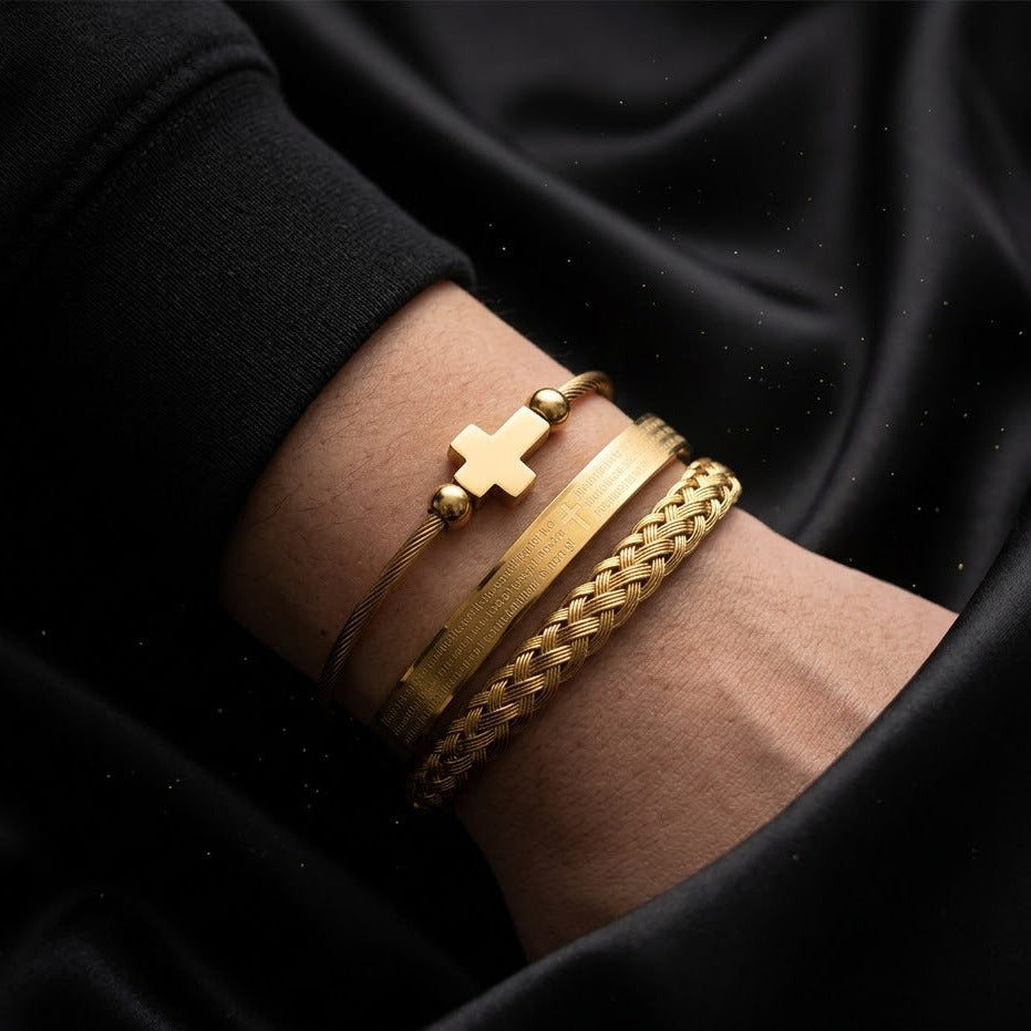 Conjunto 3 Pulseras Dorado "Covenant"