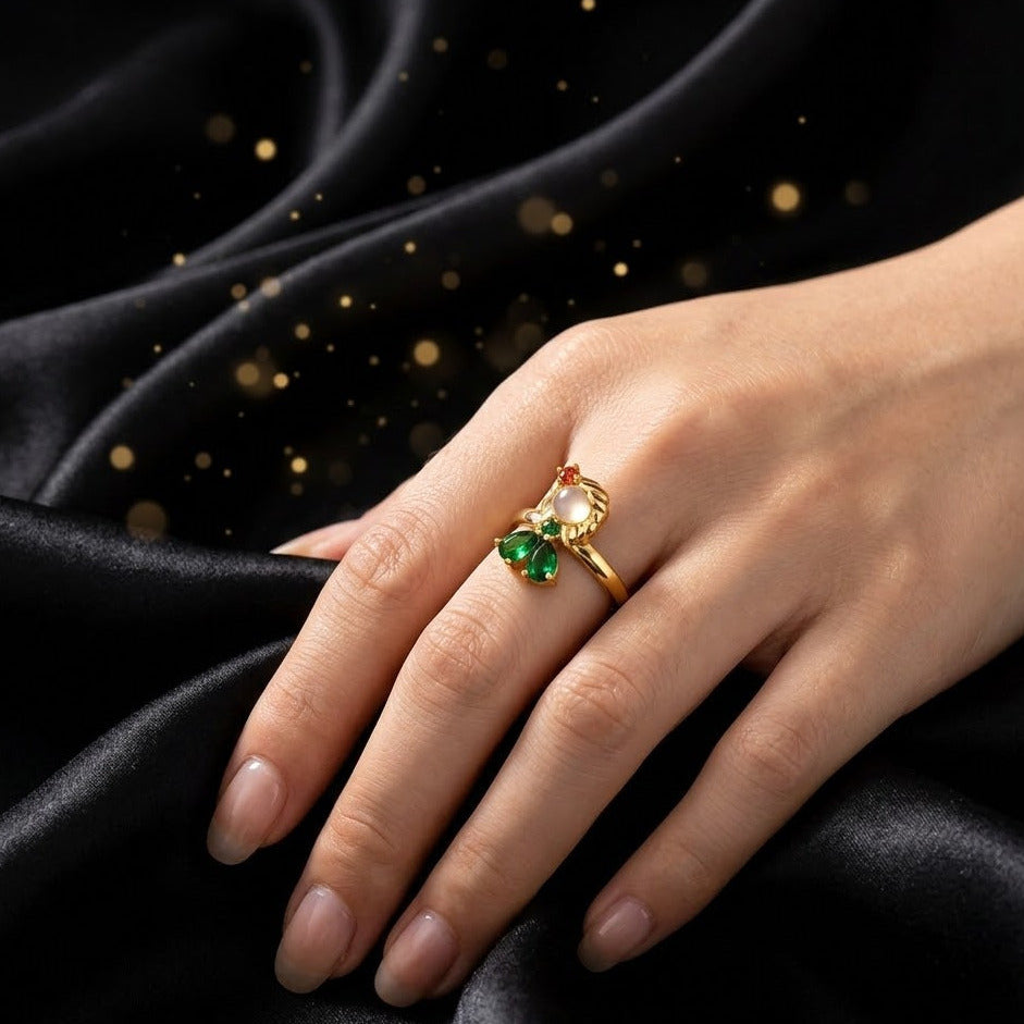 Anillo Dorado Princesa de Cristal Verde