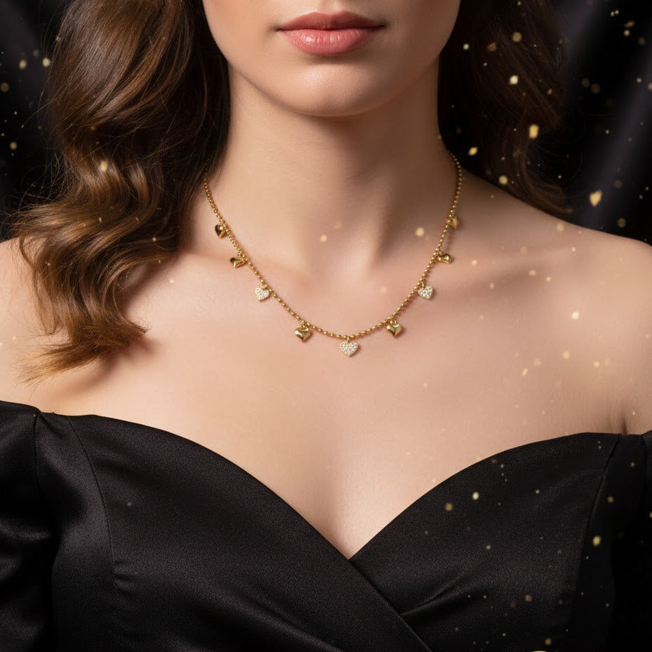 Gargantilla Dorada Lluvia de Corazones