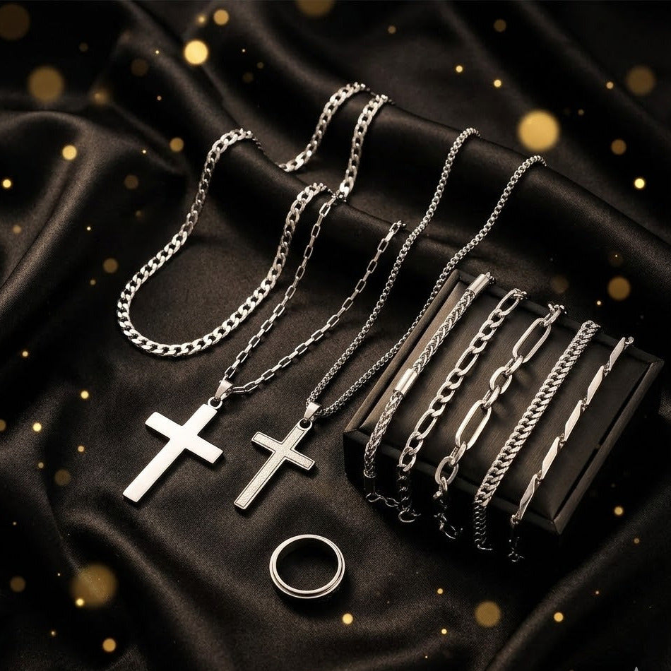 Conjunto de 9 Piezas Plateado "Omega"