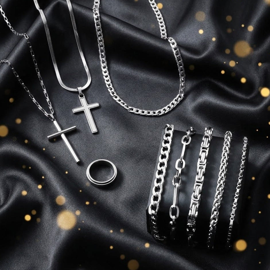 Conjunto de 9 Piezas Plateado "Alfa"