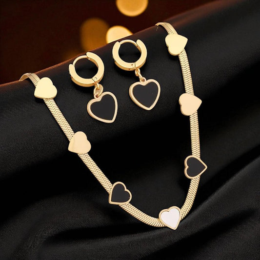 Conjunto - Collar/Aretes/Pulsera Trial Caras Corazon Dorado / Trial Faces Heart