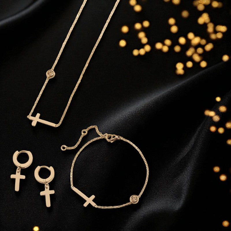 Conjunto - Collar/Aretes/Pulsera Salvacion Gracia Plateada / Salvation Grace