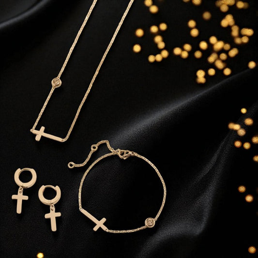 Conjunto - Collar/Aretes/Pulsera Salvacion Gracia Plateada / Salvation Grace