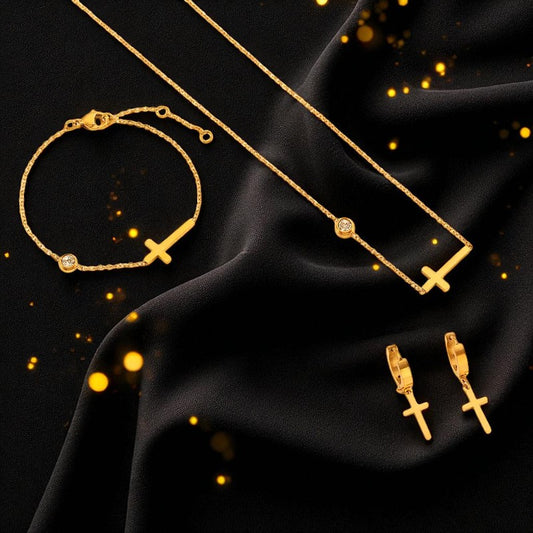 Conjunto - Collar/Aretes/Pulsera Salvacion Gracia Dorada / Salvation Grace