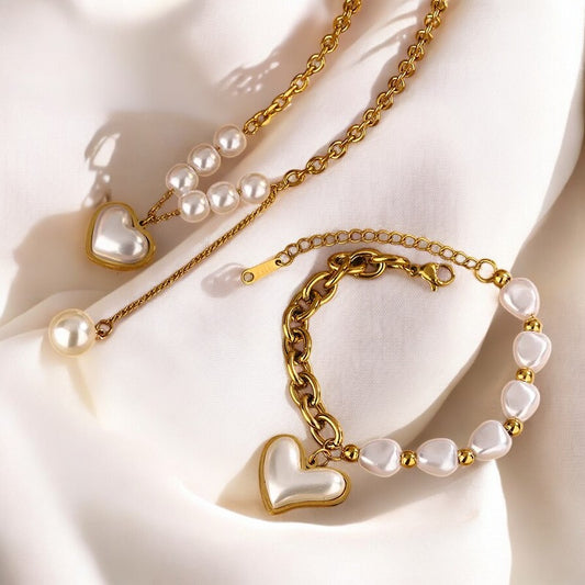 Conjunto Collar - Pulsera Amor y Perlas / Love and Pearls