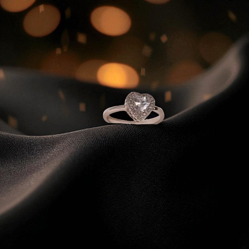 Conjunto - Collar/Aretes/Anillo Hermoso Momento de Corazon Plateado / Beautiful Moment of Heart