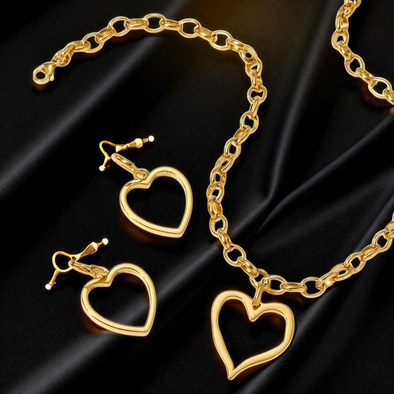 Conjunto - Collar/Aretes Hermoso y Gran Corazon Especial Dorado / Beautiful and Big Special Heart