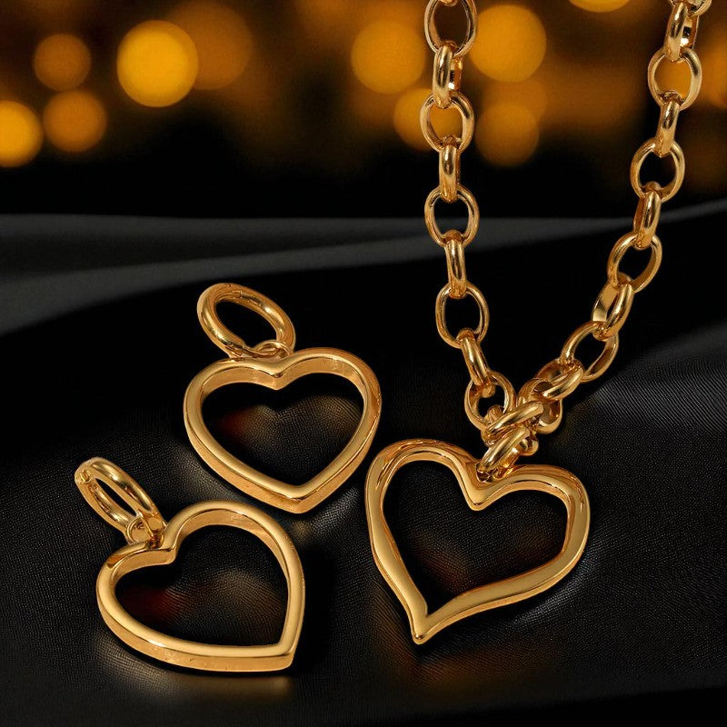Conjunto - Collar/Aretes Hermoso y Gran Corazon Especial Dorado / Beautiful and Big Special Heart