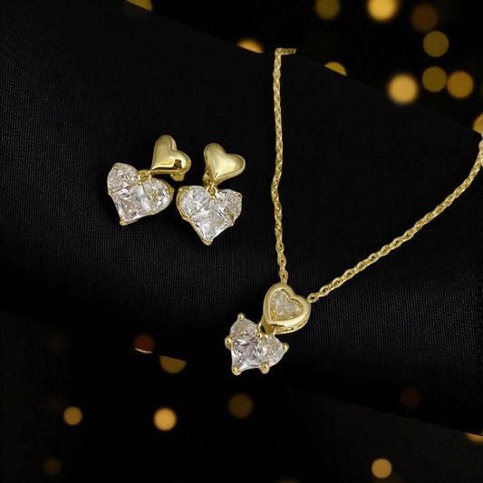Conjunto - Collar/Aretes Corazón y Corazón Brillante / Shine