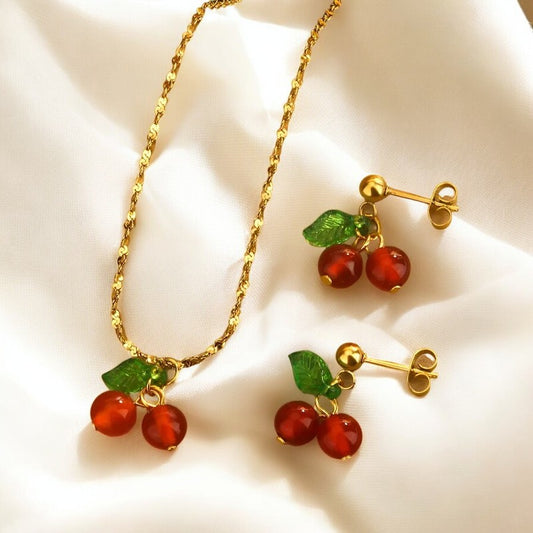 Conjunto Aretes - Collar Cereza / Cherry