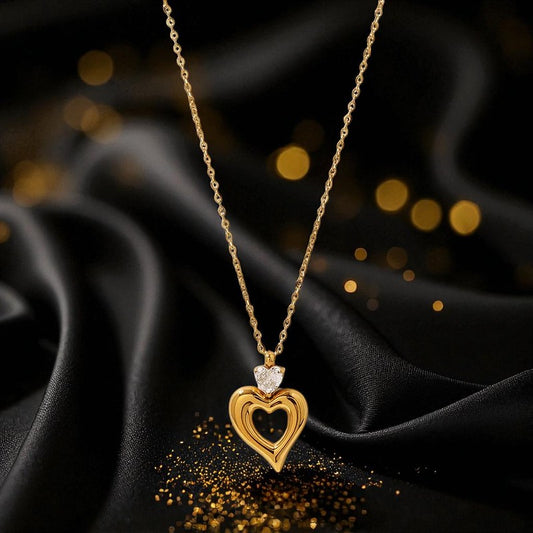 Conjunto - Collar/Aretes Brillo Sobre Corazon Dorado / Glitter on Gold Heart