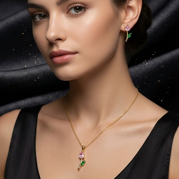 Conjunto Dorado Rosa 2 Piezas (Flor Cantar)