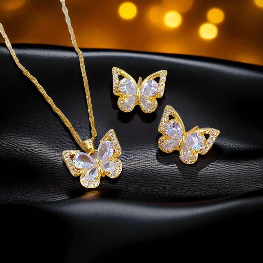 Conjunto - Collar/Aretes Brillo de Mariposas / Butterfly Glitter