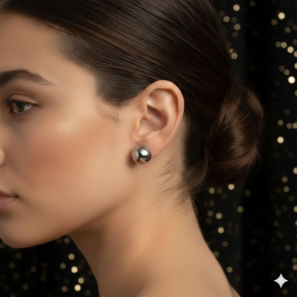 Aretes Media Esfera "Luna Mirror" en Acero Inoxidable