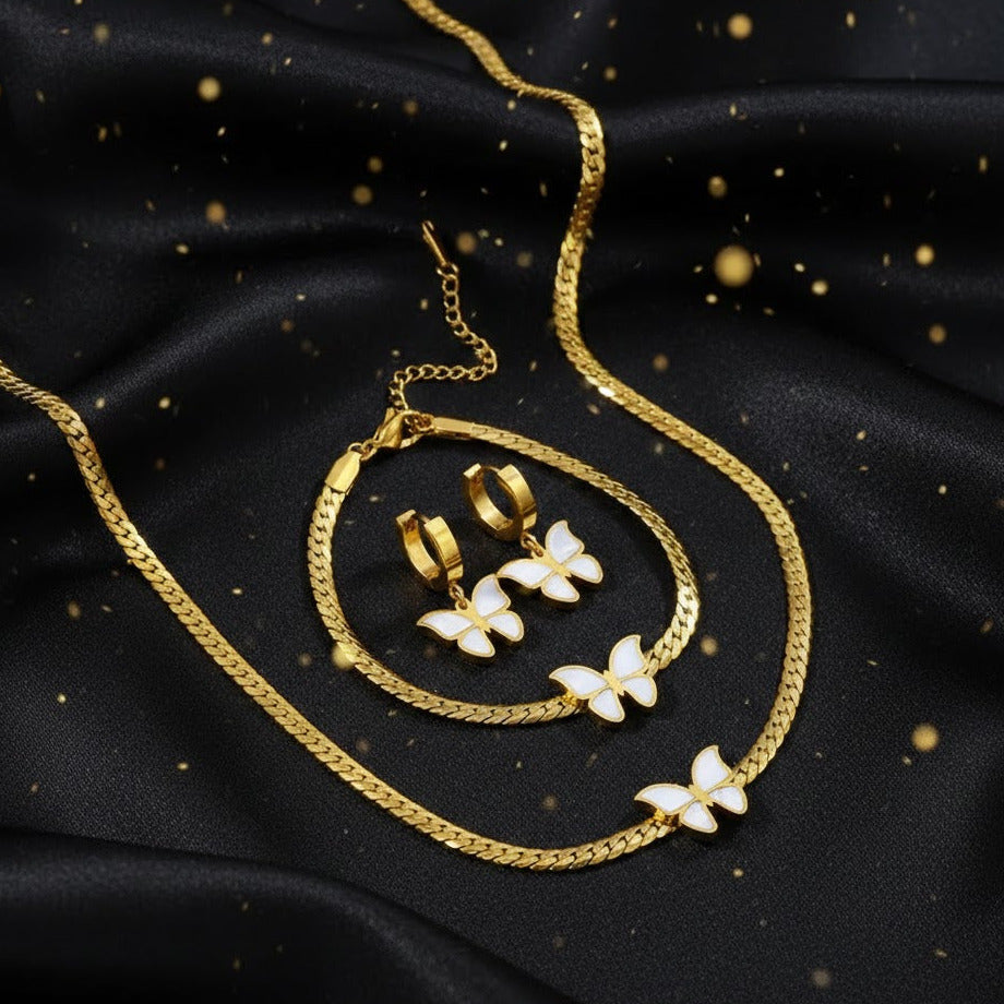 Conjunto Dorado 3 Piezas "Mariposa Escencia"