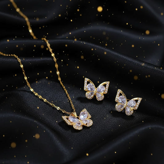 Conjunto Dorado y Circonita de 2 piezas "Vuelo de Luz"