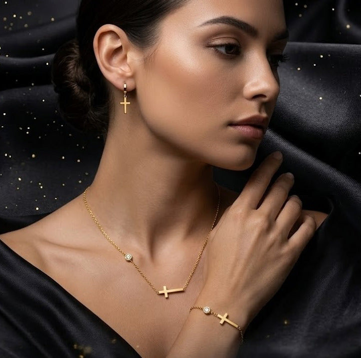 Conjunto - Collar/Aretes/Pulsera Salvacion Gracia Dorada / Salvation Grace