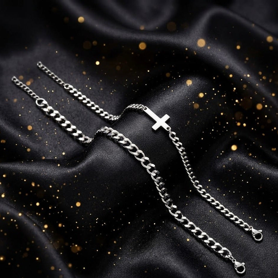 Pulsera Doble Plateada "Revelacion"
