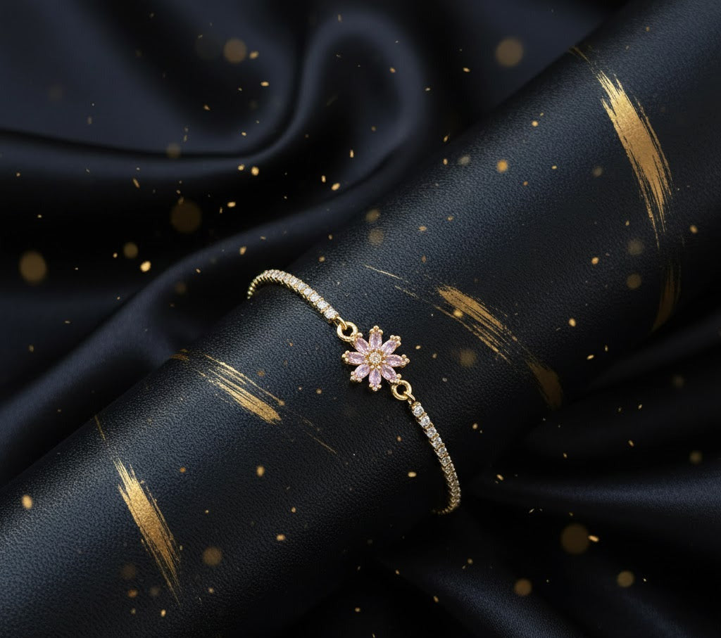 Pulsera Dorada y Circonita "Lirio Rosa"