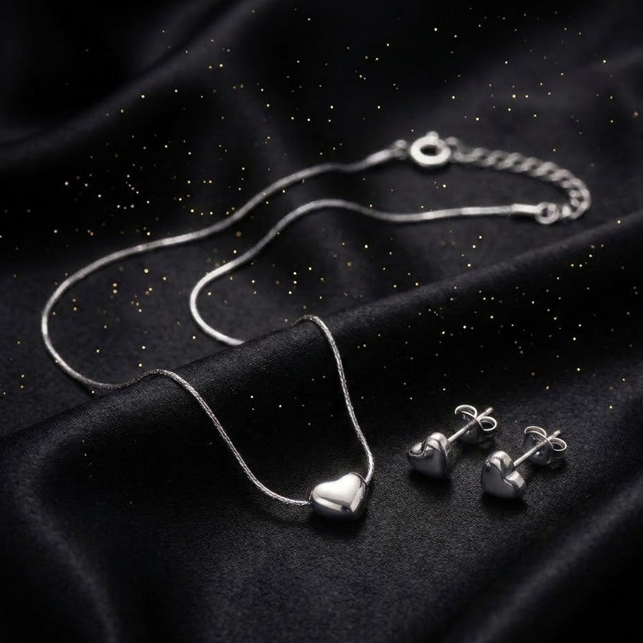 Conjunto Plateado "Corazon Amada"