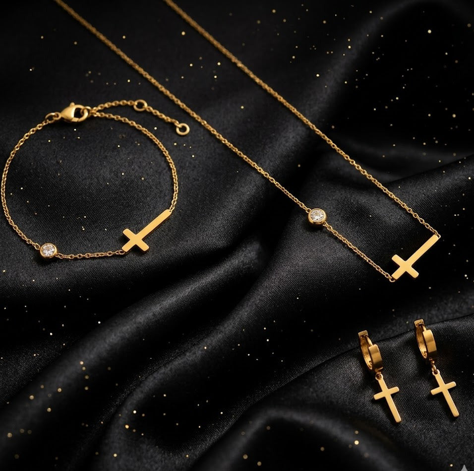 Conjunto - Collar/Aretes/Pulsera Salvacion Gracia Dorada / Salvation Grace
