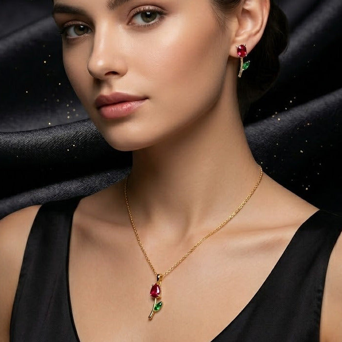 Conjunto Dorado Rojo 2 Piezas (Flor Cantar)