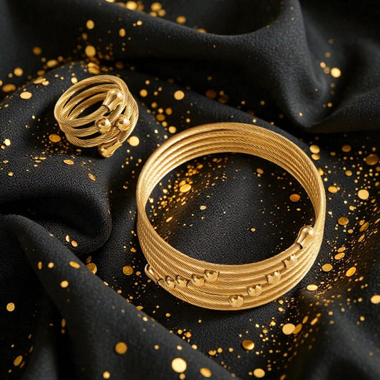 Set de Anillo y Brazalete  Dorado "Siete Vueltas"