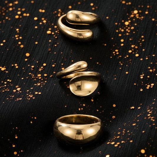 Set de 3 Anillos Dorados "Brisa"