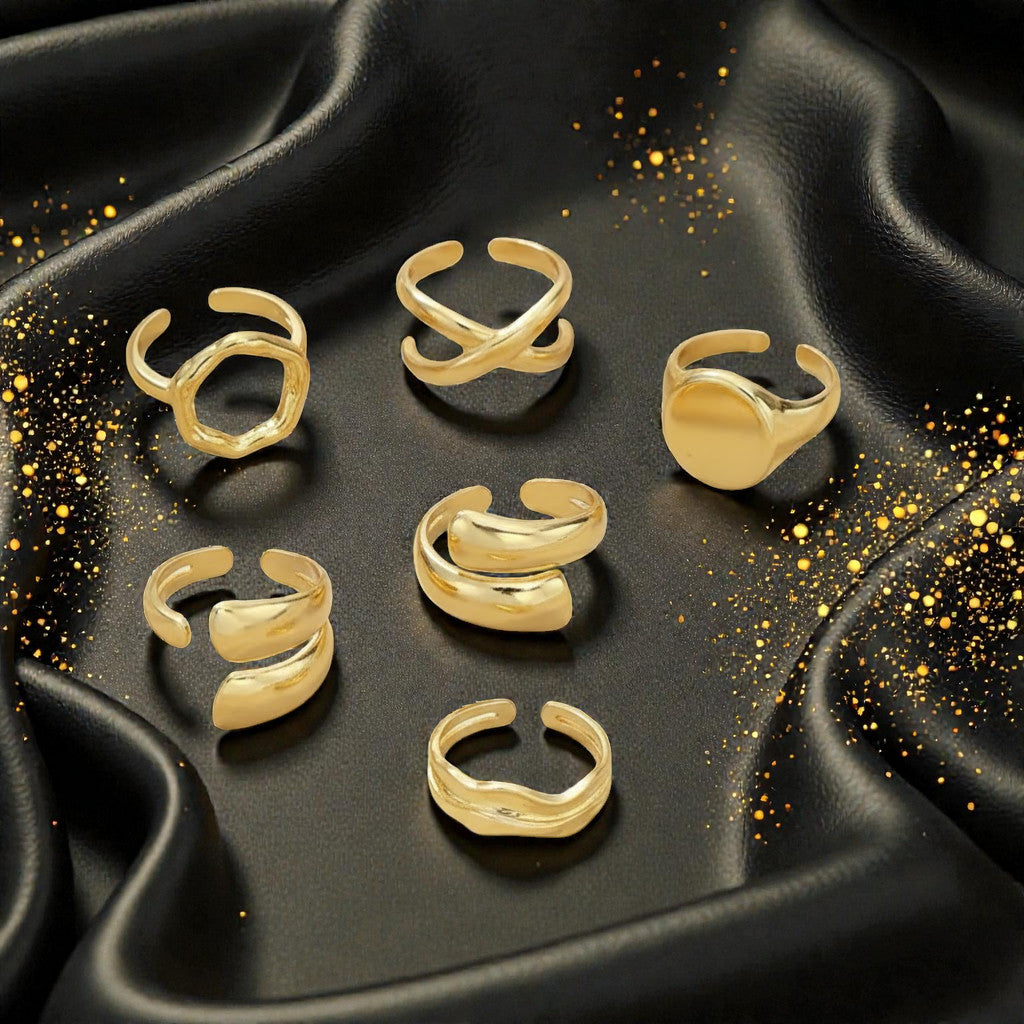 Set Dorado de 6 Anillos "Influencer"
