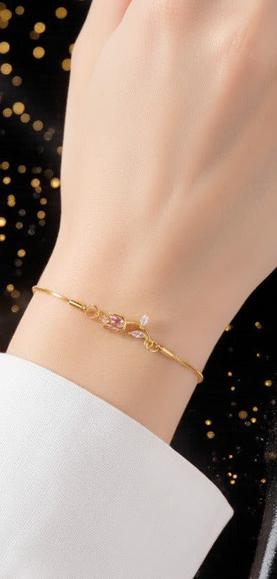 Pulsera Dorada "Tulipan Always Rosa"